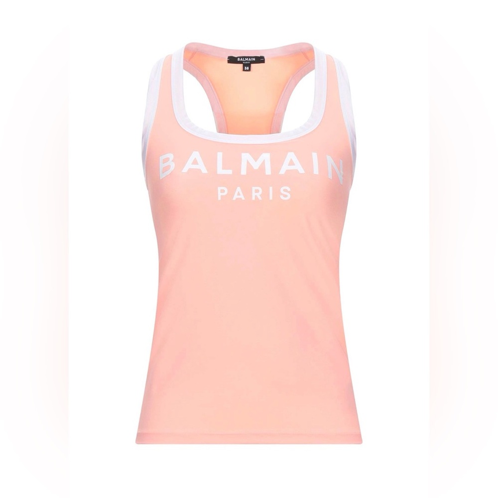 Balmain Peach and White Logo Racerback Tank IT40/M